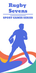 Rugby seven athlete silhouette illustration. Sportsman with ball poster