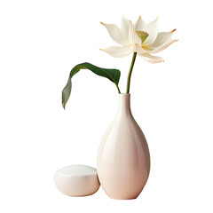 White lotus flower vase. In Vietnam, the Lotus flower is the national flower. Flower Arrangement. Zen. Minimalism style.