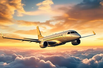 Luxury business jet plane airplane private jet during flight fast
