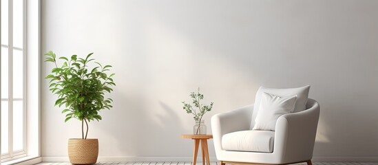 Scandinavian interior design inspires a white minimalist room in this illustration