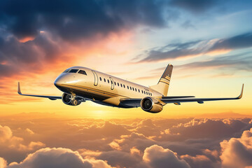 Fototapeta na wymiar Luxury business jet plane airplane private jet during flight fast