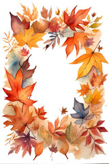 Fototapeta premium vibrant watercolour frame of autumn leaves on transparent background