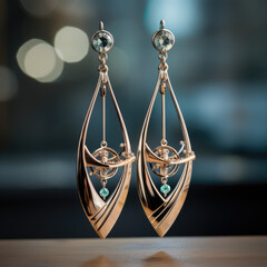 Elegant women's earrings. Women's jewelry. Futuristic style. Artistic design. Creative design. Women's fashion.