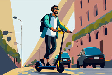 A modern electric scooter rider navigating urban streets