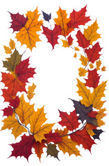 vibrant watercolour frame of autumn leaves on transparent background
