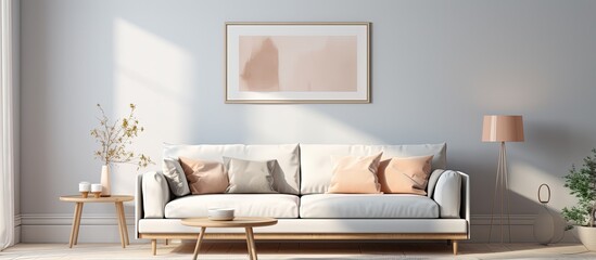 Scandinavian illustration of a white sofa in a living room