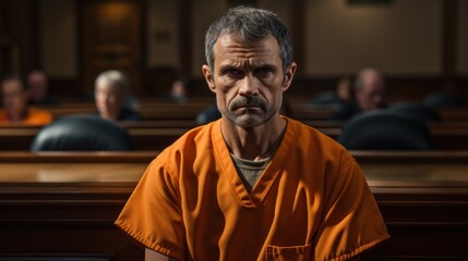 Fototapeta premium Prisoner in orange suit on trial in court