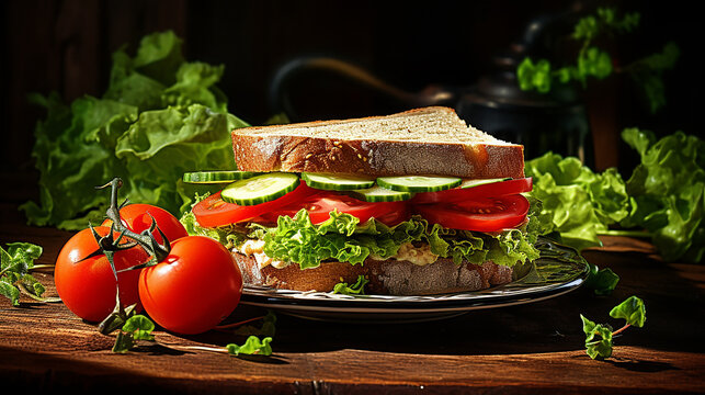 The vegetable sandwich with tomato, cucumber 