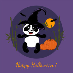 Little funny panda celebrates halloween.
