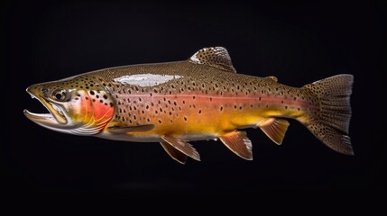 Fototapeta premium Rainbow trout isolated on a black background. Studio shot of a rainbow trout.