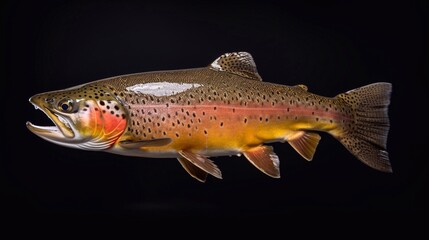 Rainbow trout isolated on a black background. Studio shot of a rainbow trout.