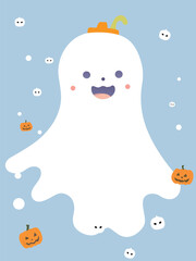 Little cute ghosts , Happy Halloween Set of flat Halloween scary ghostly monsters. Cartoon spooky character trick or Treating isolated on white background Vector illustration.
