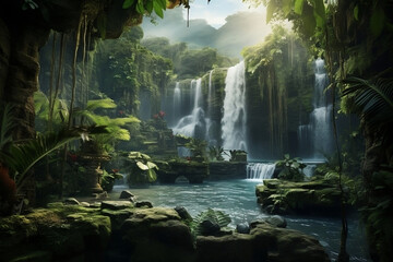 Cascadas en medio de un paisaje tropical