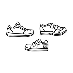 Set of hand drawn sneakers shoes, Doodle Vector Sketch Illustration isolated on white background