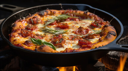 Delicious Pan Pizza in a cast iron Skillet