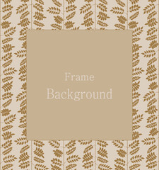 Square frame with golden twigs in Victorian style, autumn background with golden leaves.