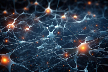 Interconnected neurons with electrical pulses.