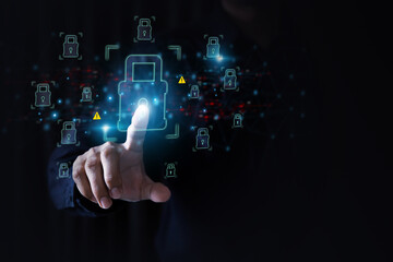 Cyber security data protection online computer network and personal privacy user access key protect and hacker cybercrime prevent or safety storage cloud transfer sharing financial internet banking
