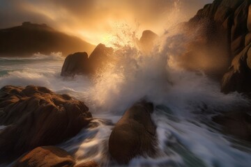 Obraz premium Sea surf wave spray. Generate Ai