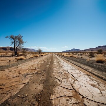 cracked dirt road in the desert, AI