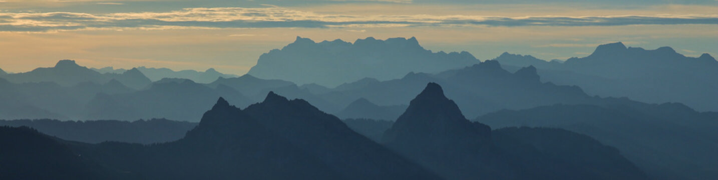 Grosser Mythen and other mountains seen from Rigi Kulm.