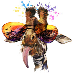 Hipster Giraffe watercolor illustration isolated on white - 648142562