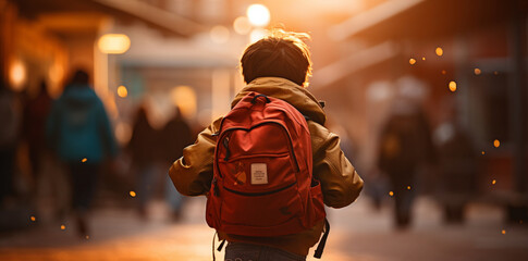 Kid with backpack going to school. back to school concept