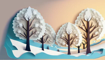 Foto auf Acrylglas 4 seasons in paper art, spring, summer, autumn and winter © Gabriella88
