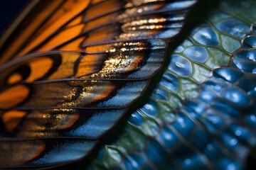 detalle macro de las alas de una mariposa monarca