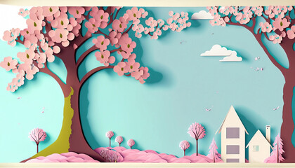 4 seasons in paper art, spring, summer, autumn and winter