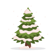 Beautiful tree with snow on the branches, not yet decorated. Snowing. Vector graphic.