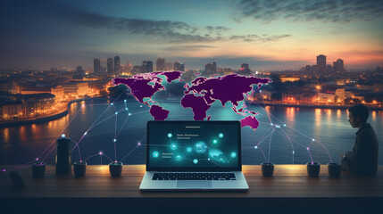 Global network connection, exchange business information - obrazy, fototapety, plakaty