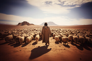Shepherd in the desert - obrazy, fototapety, plakaty