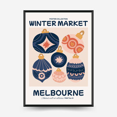 Merry Christmas and Happy New Year vertical flyer or poster template. Modern trendy Matisse minimal style. Hand drawn design for wallpaper, wall decor, print, postcard, cover, template, banner.