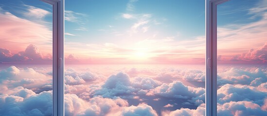 Sunrise seen through an open window with clouds in the sky