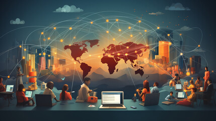 Obraz premium Global network connection, exchange business information