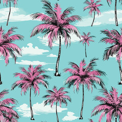 Fototapeta premium Varied Pattern of Palm Trees and Leaves. Generative AI illustration.