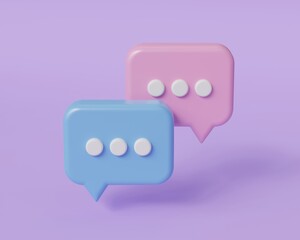 3d chat bubble on purple background. 3d render illustration.