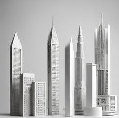 white schematic skyscrapers models 