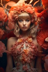 Naklejka premium Beautiful young woman in a wreath of flowers. Beauty, fashion.