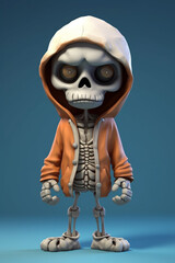 Grumpy zombie skull character wearing urban fashion street clothes