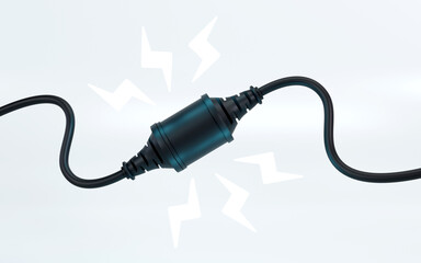 3D rendering of electric plug and socket connected with spark on color background, Connecting electrical appliances concept