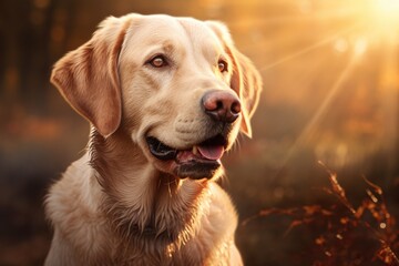 Portrait of a blond labrador retriever dog.