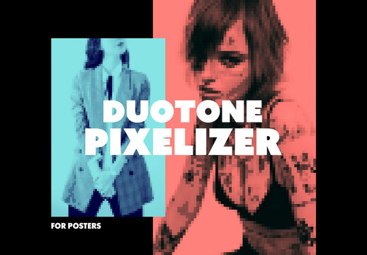 Duotone Pixelizer Poster Photo Effect Mockup