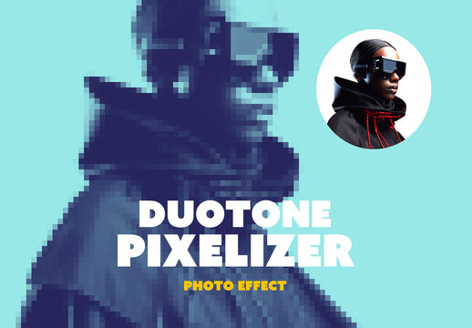 Duotone Pixelizer Photo Effect Mockup