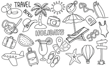Hand drawn beach doodle set