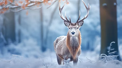 Fototapeten beautiful deer with antlers in winter © jr-art