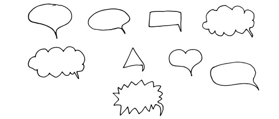 Set of Charcoal scribble speech bubbles, circles shapes. Children's crayon, liner or marker doodle rouge hand drawing scratches. Vector illustration .