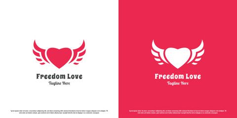 Wing love logo design illustration. Flat silhouette of heart wing fur love affection young couple free romance. The concept of happy tenderness simple modern minimalist geometric subtle quiet.