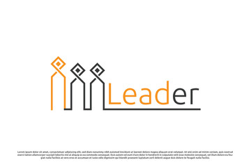 Leadership logo design illustration. Silhouette of person leader team office work staff. Flat concept simple minimalist abstract ambigram monogram geometric creative feminine serious masculine.
